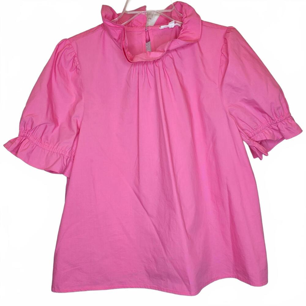 THML Puff Sleeve Top Pink Size Large Preppy Bright